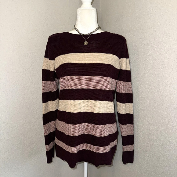 Market & Spruce Sweater Women’s Medium Multi Striped Waffle Knitted Pullover - Picture 1 of 9